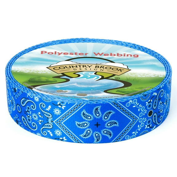Country Brook Design® 1 inch Blue Bandana Polyester Webbing, 20 Yards