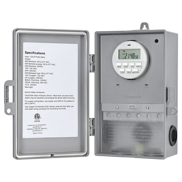 Temporizador digital para bomba de piscina DEWENWILS, 2 HP, 40 A, 120-277 VAC, 7 días