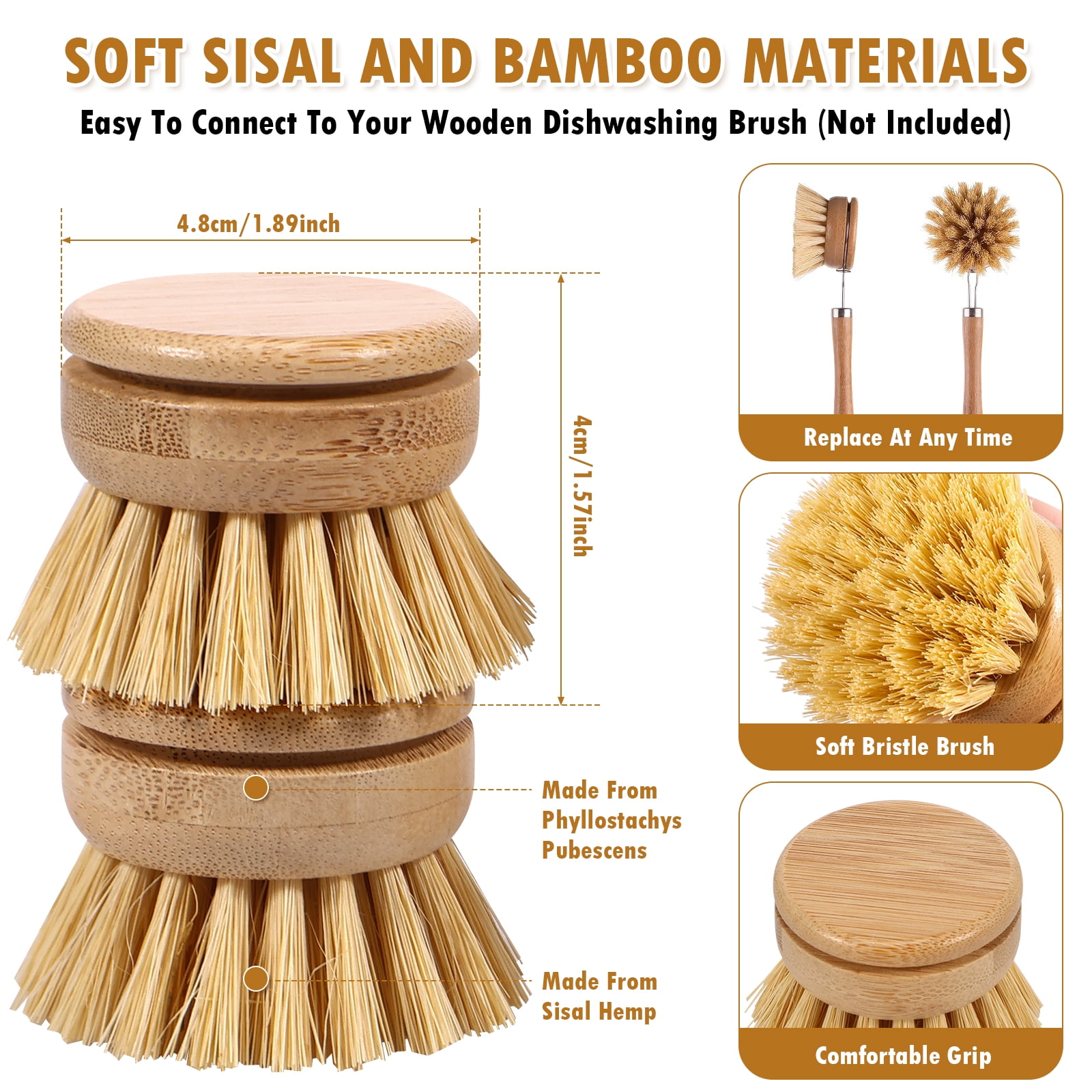 Eco-Friendly Wooden Dish Brush with Natural Sisal Bristles – Durable Coconut Wood Kitchen Cleaning Scrubber for Zero Waste, Non-Scratch Dishwashing