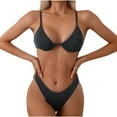 thumbnail image 2 of Honeeladyy Womens Textured Bikini Set Thong String Two Piece Swimsuits Double Shoulder Straps Swimwear with Adjustable Buckle Dark Gray L, 2 of 8