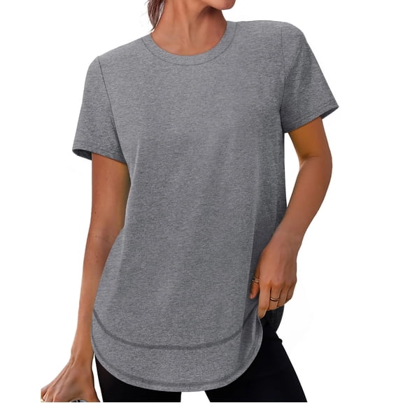 Resicozy Womens Workout Tops Short Sleeve Crewneck Sports Yoga Running Shirts 2026 Casual Solid Color Shirt Gray M
