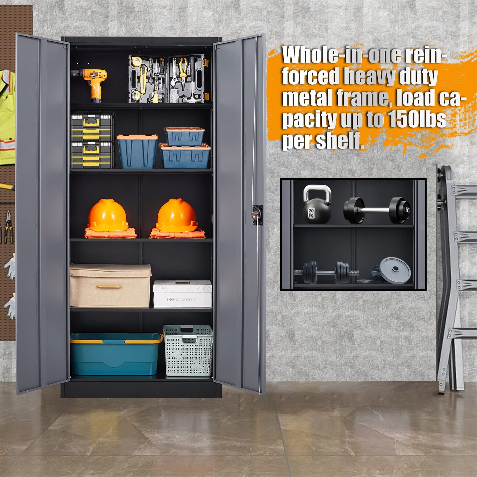 STANI Metal Storage Cabinet with Lock Door, 71" Adjustable Shelf Steel Lockers for Office, Home,Garage Utility Tool Cabinet