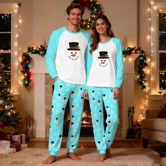 REORIAFEE Christmas Pajama Sets Family 2 Piece Loungewear Long Sleeve Top and Pant Santa Graphic Soft Sleepwear Light Blue S-2XL