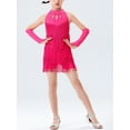 thumbnail image 3 of YONGHS Girls Tassel Latin Dance Fringe Dress with Gloves Salsa Tango Ballroom Dancewear Hot Pink 9-10, 3 of 6