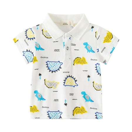 

Toddler Boys Graphic Tees Cute Lapel Children S Short Sleeve Tops Kids Dinosaur Shirt Boy Button Down T Shirts Cool Cartoon Print For 3-4 Years