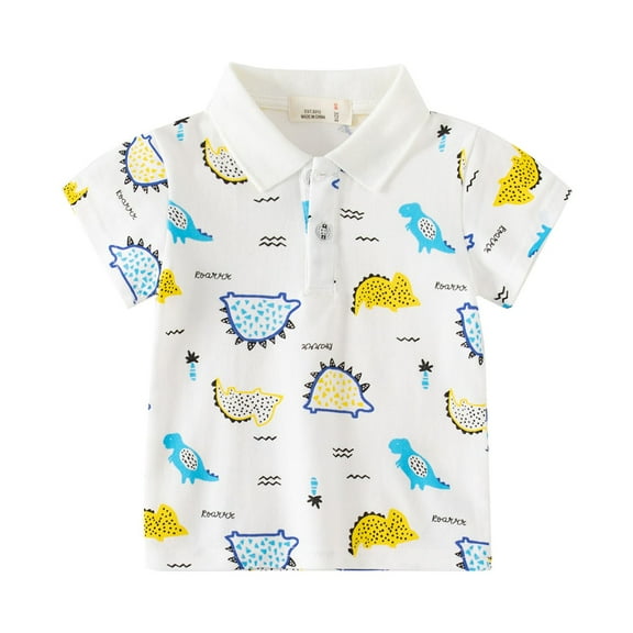 Tkrady Toddler Boy Short Sleeve Tops Cute Lapel Button Down T Shirts Cool Cartoon Graphic, Sizes 1-5 Years