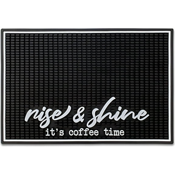 New Mungo Coffee Bar Mat - Coffee Bar Accessories for Coffee Station, Coffee Accessories, Coffee Bar Decor, Coffee Decor - Rise & Shine It's Coffee Time Coffee Mat - Rubber Bar Mats - 18x12