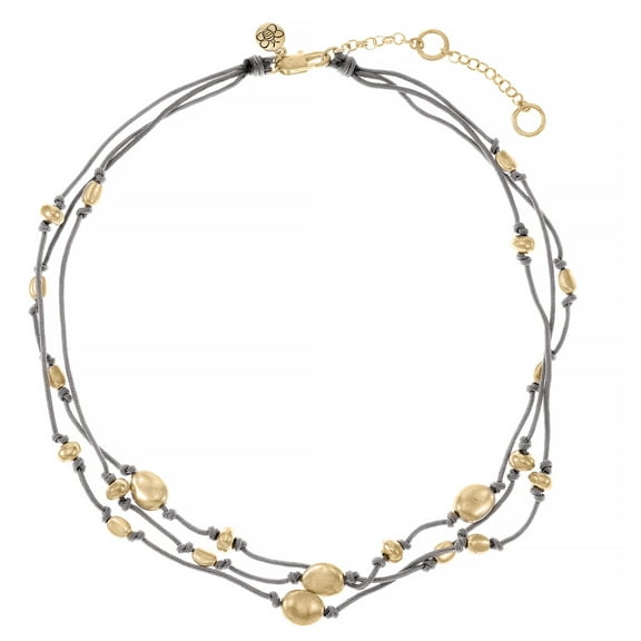 Bella Uno Women's Triple Strand Beaded Cord Necklace in Recycled Metal