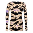 thumbnail image 5 of Satingcolo Halloween Shirts for Women Long Sleeve Crew Neck Slim Fitted Basic Top Funny Ghost Bat Pumpkin Graphic Ribbed Shirts Khaki XL, 5 of 6