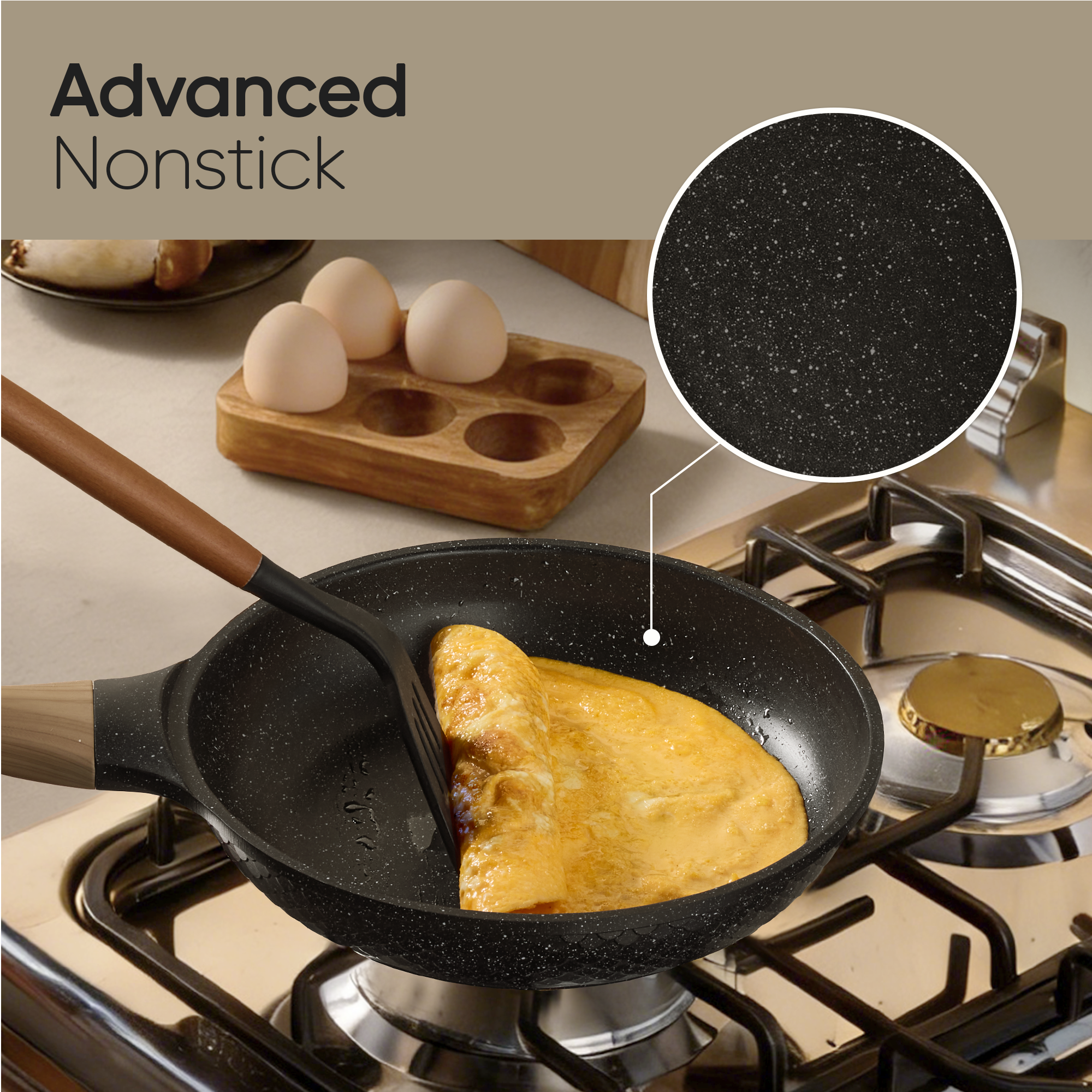 Carote 18-Piece Nonstick Granite Cookware Set, Black photo 3