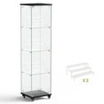 thumbnail image 4 of 4-Tier Glass Display Cabinet, Curio Storage Cabinet on Wheels with Two Locks and 3 Acrylic Shelves for Maximum Display, Floor Freestanding for Living Room & Office Use, Black Finish, 4 of 7