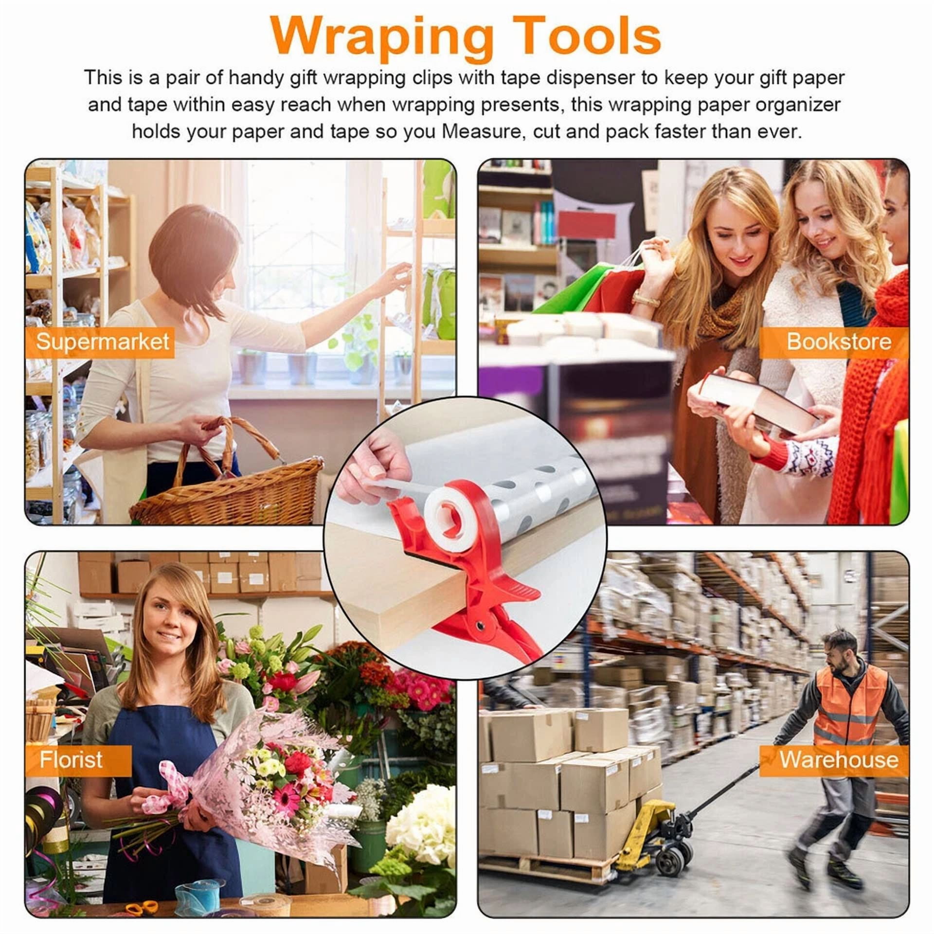 CRESTIN- 2Pc Wrap Buddies Wrapping Tool Wrap Clips Tape Dispenser Paper Roll Holder Clips