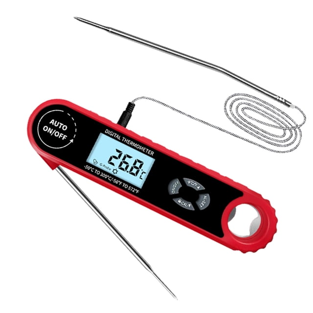 Instant Read Meat Thermometer 2 in 1 Dual Probe Gravity Food Thermometer for Kitchen Oven Smoker Waterproof Large LCD Digital Display Thermometer for Cooking with Backlight / Temperature Alarm /