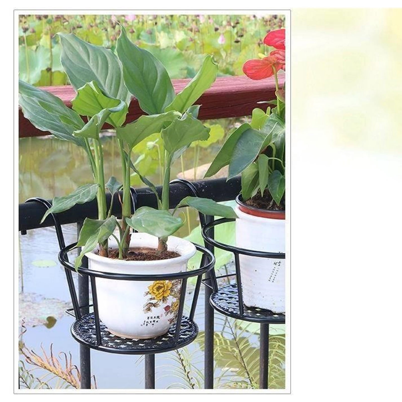 XKHZJL Hanging Planter Shelf Decorative Flower Pot Plant Holder, Iron Hanging Plant Holder Over The Rail Metal Fence Planters, Hanging Bucket Flower Pot Holder for Patio Balcony Outdoor Plants