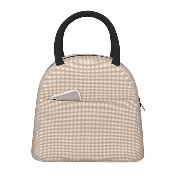 Fotbe Brown Gingham Bolsa de Almuerzo con Estampado, Lonchera Aislada, Contenedor de Comida Reutilizable Tipo Cooler a Prueba de Fugas