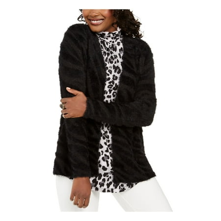 JM COLLECTION Womens Black Long Sleeve Open Cardigan Sweater Petites Size: PXL