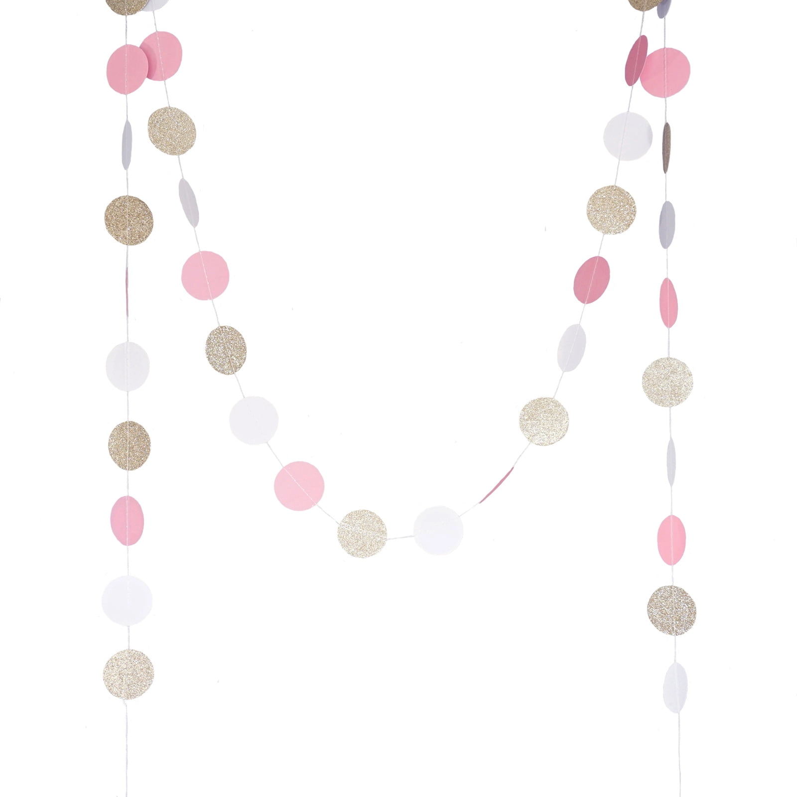 Pink & White & Gold Glitter Circle Paper Dots Paper Garland 