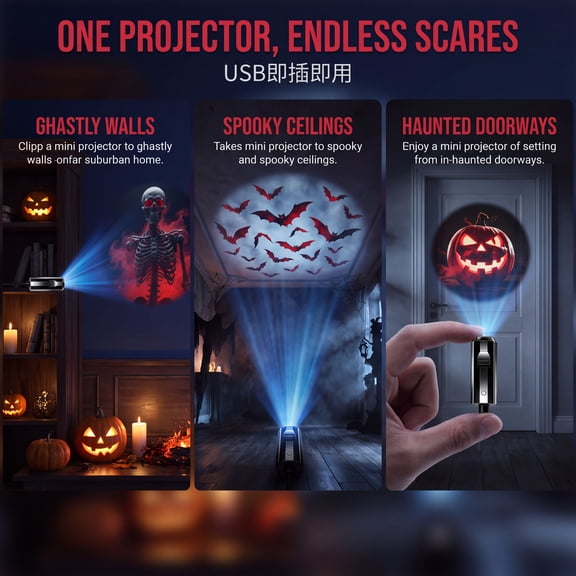 Halloween Projector Night Light 360 Adjustable USB Powered with Interchangeable Films & Warm Light for Bedroom Living Room Window Ceiling Halloween Decorations by MPOISVA