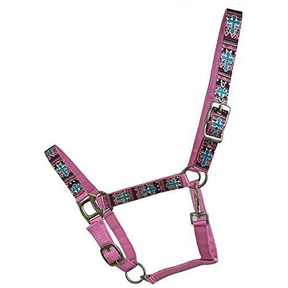 3-Ply Pink Nylon Halter w/ Southwest/Cross Design Overlay
