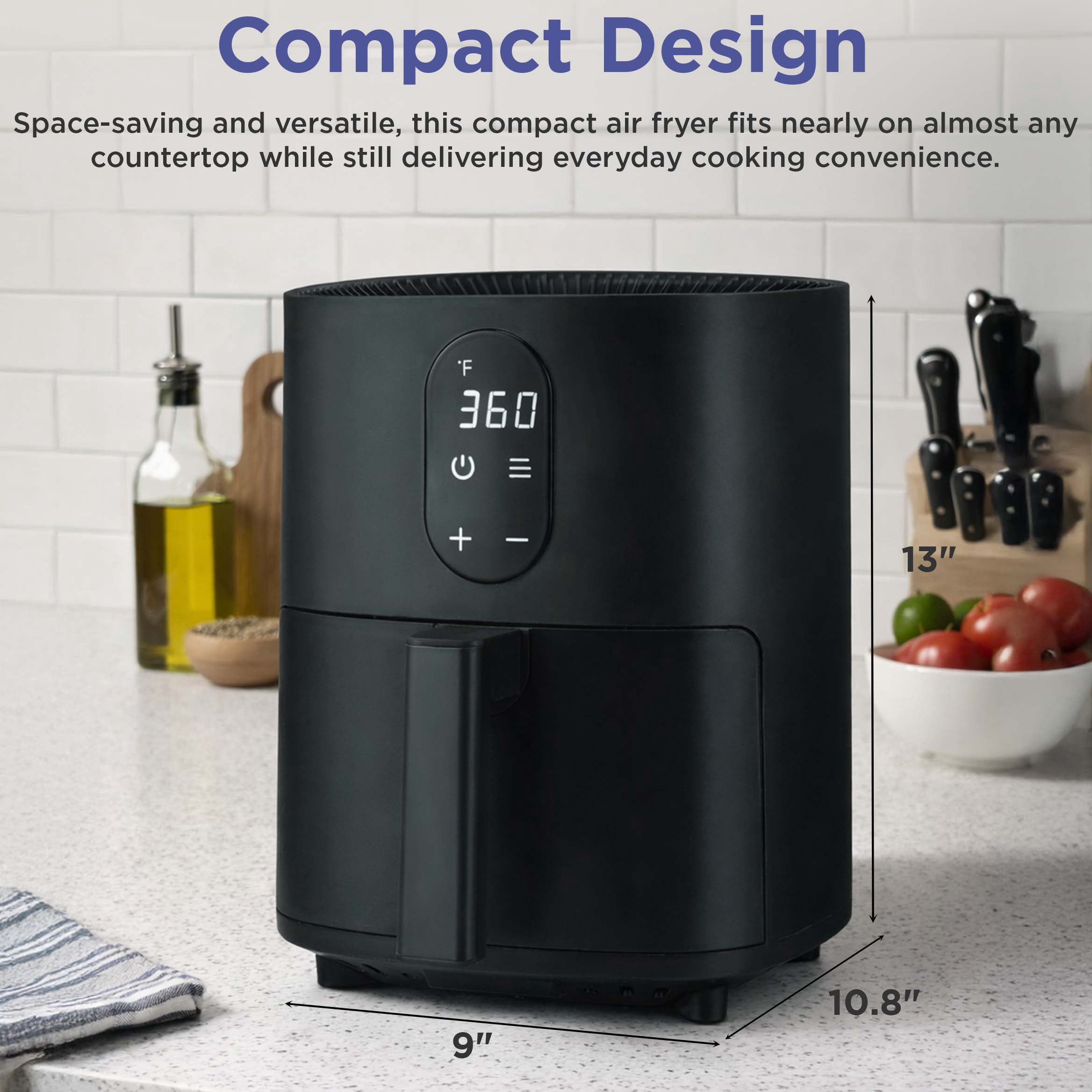 Magnavox 2.64Qt/2.5L 1,000-Watt Air Fryer with Touchscreen Controls, Rapid Air Technology, Non-Stick Coating, 8 Functions, Black