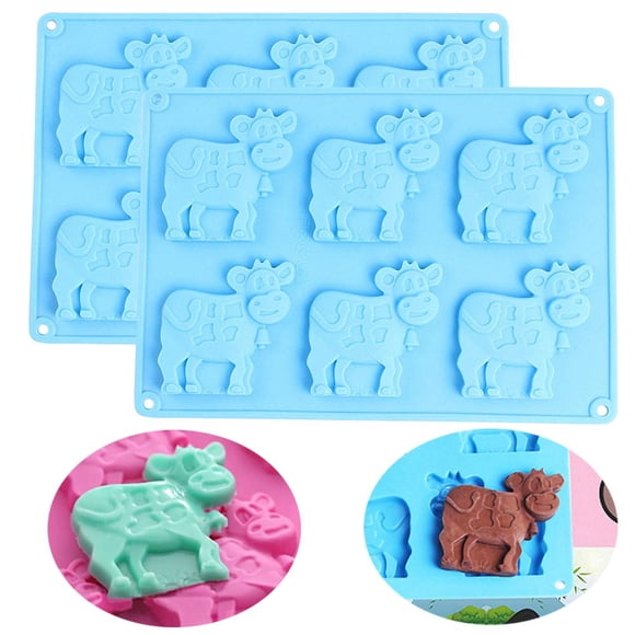 Paquete de 2 moldes de chocolate de vaca, molde para pasteles de ganado lechero, molde de silicona para dulces, fondant, galletas, molde para hornear, barras de loción de jabón, molde de arcilla polim