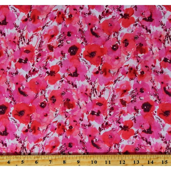 Cotton Lawn Pink Flowers Floral Wild Blue Lawns Azalea Lightweight Cotton Fabric Print by the Yard (WELD-20589-301AZALEA)