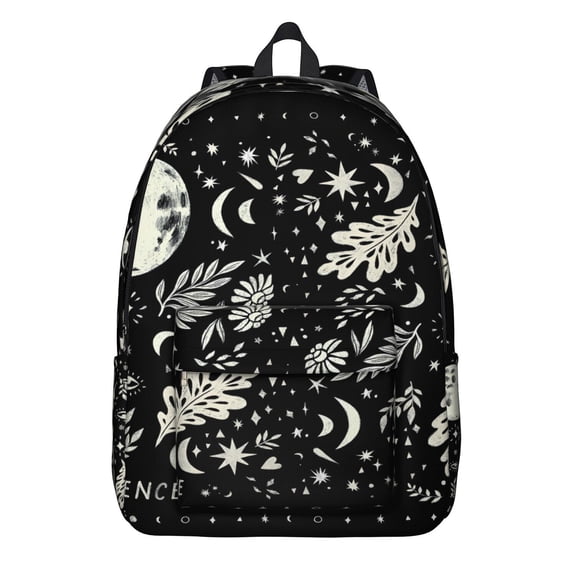 Waterproof Goth Celestial Backpack, Durable School Bag with Lunar Eclipse and Cosmic Star Design