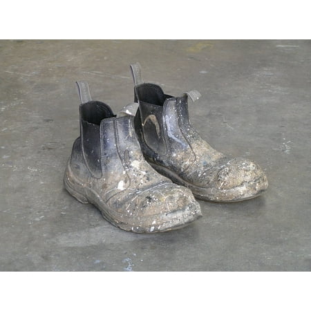 Canvas Print Workwear Dirty Labourer Work Shoes Boots Concrete Stretched Canvas 10 X (Best Work Boots For Concrete Floors)