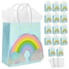 15-Pack Rainbow Gift Bags with Handles and 20 White Tissue Paper Sheets, Medium-Size Goodie Bags For Baby Shower, Birthday Party Favors (8x9x4 in, Blue, Kraft Paper)