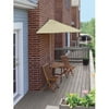 Blue Star Group Terrace Mates Caleo Standard Table Set w/ 9'-Wide OFF-THE-WALL BRELLA - Teak Sunbrella Canopy