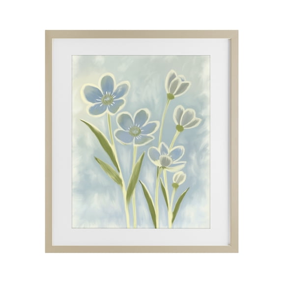 Stupell Industries Contemporary Blue Petals Contour Birch Framed Print Under Glass, 13 x 16, by Kim Allen