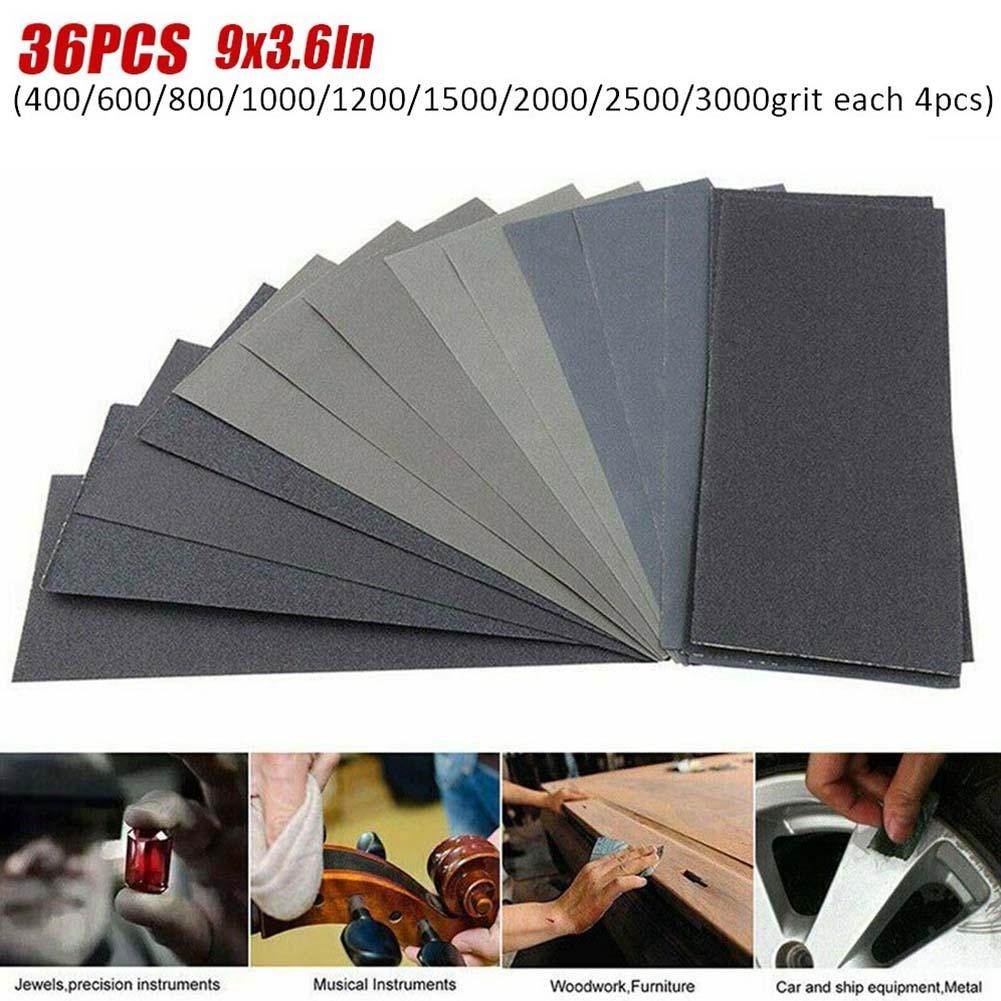 36Pcs Wet and Dry Sand Paper Mixed Assorted Grit 4003000 Car Paint