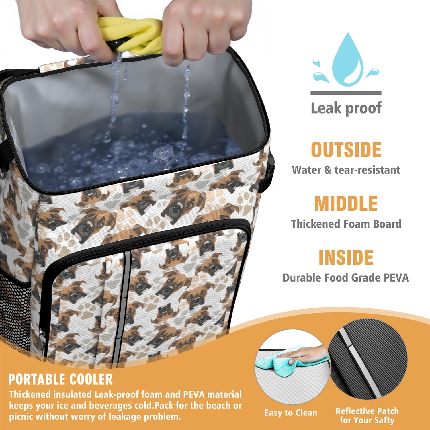 Travel Cooler Bag - Cute Doberman and Dog Footprint Camping Beer Cooler Backpack with Bottle Opener- Waterproof Insulated Picnic Backpacks - Cooler Bag for Beach