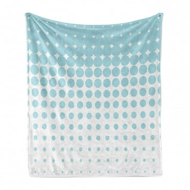 Vintage Blue Soft Flannel Fleece Throw Blanket, Vertical Geometric Dots Pattern Decreasingly Flowing down in Order, Cozy Plush for Indoor and Outdoor Use, 50" x 60", Pale Blue and White, by Ambesonne