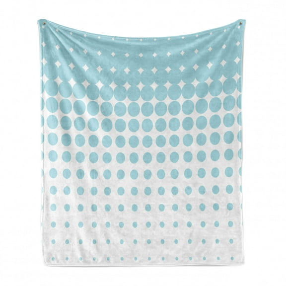 Vintage Blue Soft Flannel Fleece Throw Blanket, Vertical Geometric Dots Pattern Decreasingly Flowing down in Order, Cozy Plush for Indoor and Outdoor Use, 70" x 90", Pale Blue and White, by Ambesonne
