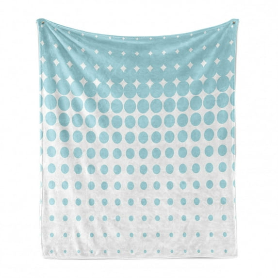 Vintage Blue Soft Flannel Fleece Throw Blanket, Vertical Geometric Dots Pattern Decreasingly Flowing down in Order, Cozy Plush for Indoor and Outdoor Use, 50" x 60", Pale Blue and White, by Ambesonne