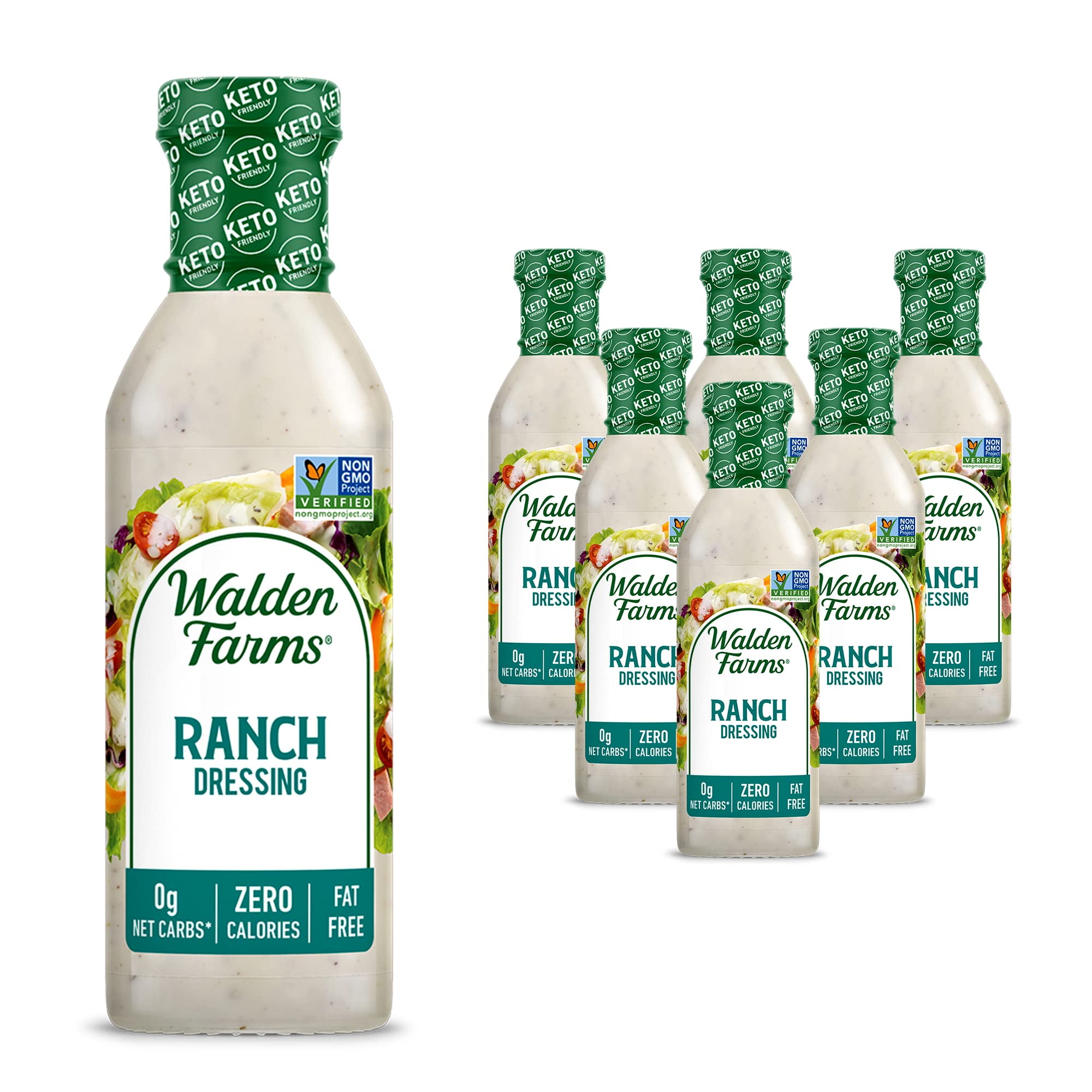 Walden Farms Ranch Dressing 12 Oz. Bottle (Pack of 6) Fresh & Delicious Salad Topping, 0g Net