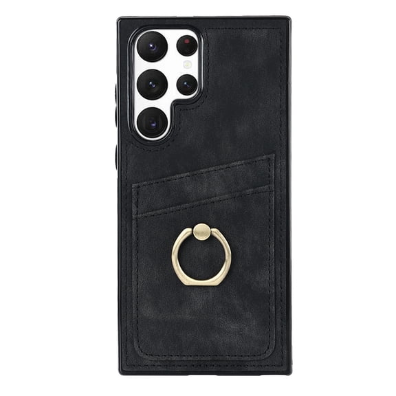 Dteck for S24 Ultra Case, for Galaxy S24 Ultra Case Card Holder,360 Degree Ring Holder Stand,Slim Phone Case Leather for Men Women,Shockproof Protective Thin Wallet Cover, Black