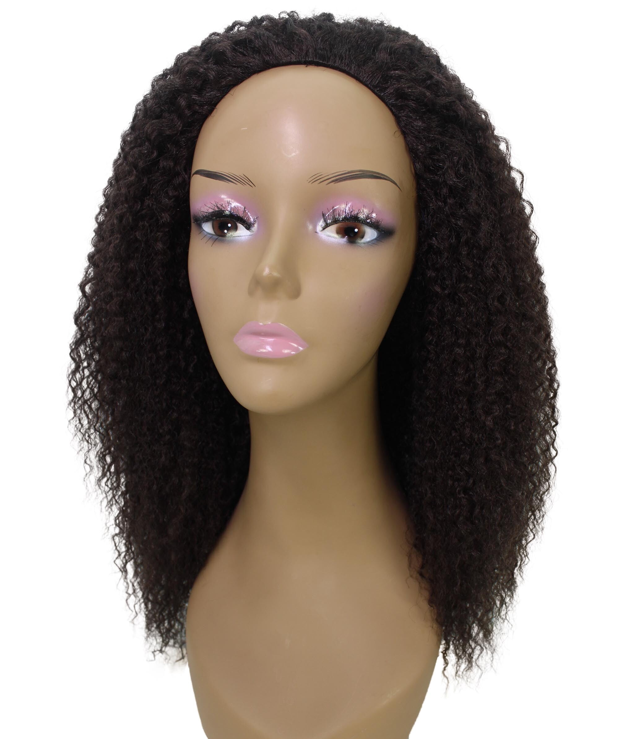 LUXLUXE Rosario Curly Body Waves 20 in Long Half Wig Mix Human Hair and Synthetic Fibers,Medium Brown