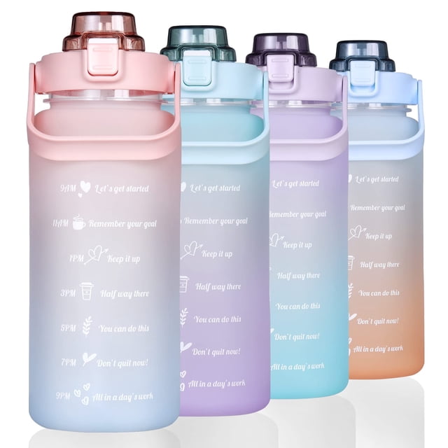 Botella de agua RYI Motivational de 1,9 L con marcador de tiempo con pajita sin BPA