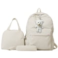 thumbnail image 1 of (Envío Doblado Por La Mitad) (Con Colgante) Conjunto Tres Piezas Mochila Mujer Color Sólido Gran Capacidad Moderna Y Sencilla Mochila Escolar para Estudiantes Mochila Blanca, 1 of 9