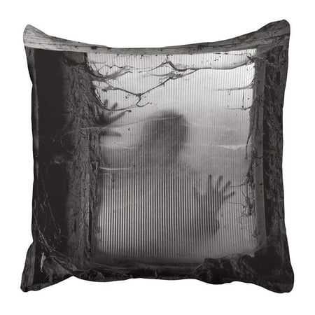 ARTJIA Black Scary of Zombie Outside Window That Is Covered with Spiderwebs and Filth White Halloween Pillowcase 16x16 inch
