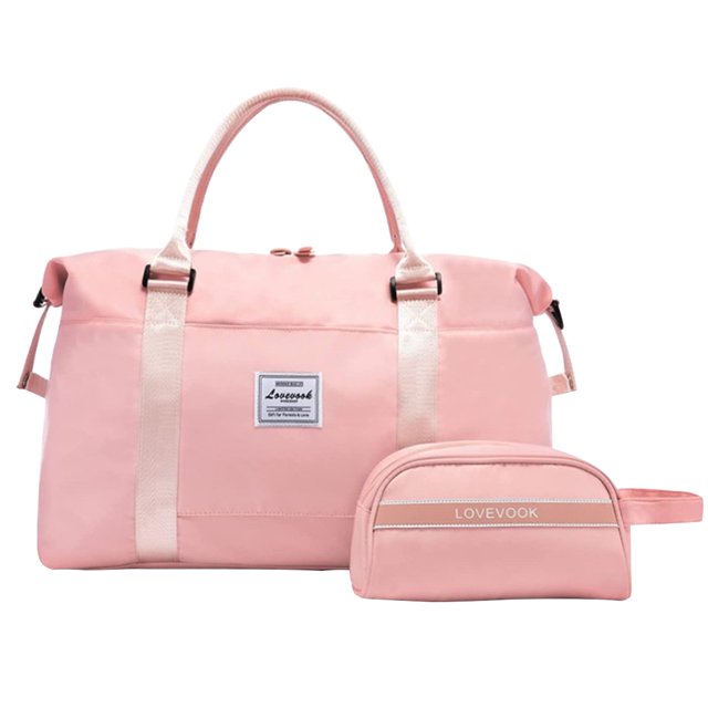 Bolso de viaje para mujer, 2 uds., bolso de noche, bolsa de maquillaje, bonito bolso de gimnasio (rosa)