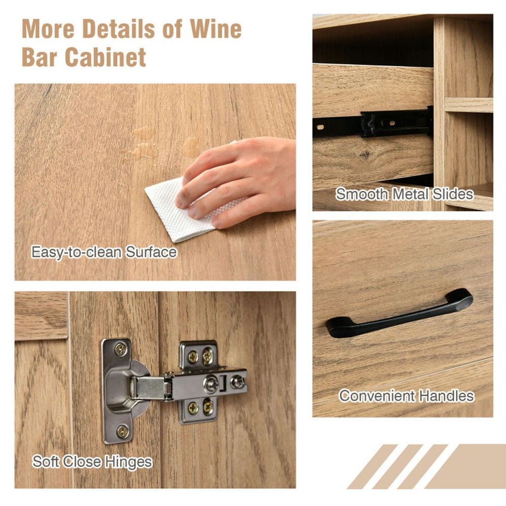 Finihen Kitchen Storage Cabinet, Buffet Sideboard, 2-Door Buffet Sideboard with 6-Bottle Wine Rack Drawer, for Dining Room, Kitchen, Living Room, Natural Finihen Kitchen Storage Cabinet, Buffet Sideboard, 2-Door Buffet Sideboard with 6-Bottle Wine Rack Drawer, for Dining Room, Kitchen, Living Room, Natural