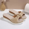 thumbnail image 5 of KIJBLAE Women's Solid Color One Band Open Toe Sandals, Thick Sole Wedge Comfort Casual Summer Beach Outdoor Slippers Beige 42, 5 of 9