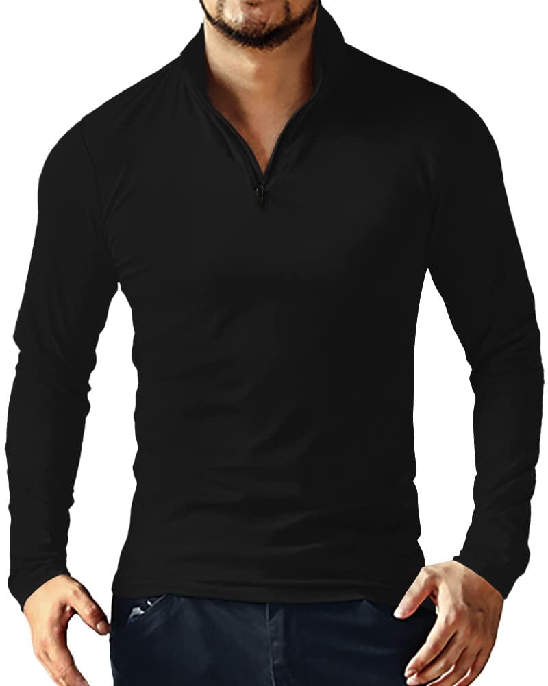 MLANM Men's Long Sleeve Polo Shirts Quarter-Zip Casual Slim Fit Mock ...