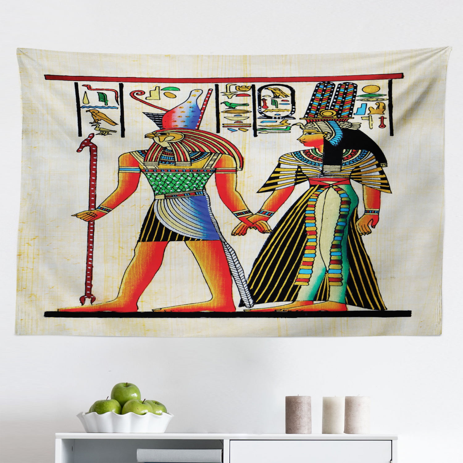 Egyptian Print Tapestry, Papyrus with Graphic with Egyptian Language  Vintage Art, Fabric Wall Hanging Decor for Bedroom Living Room Dorm, 2  Sizes, Red 