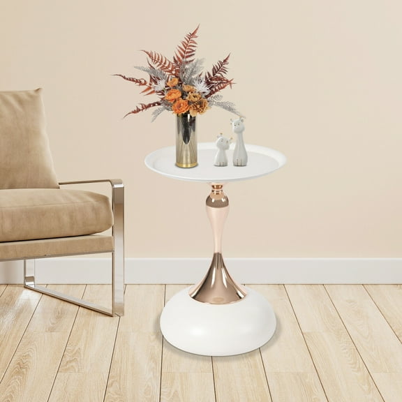 Modern Round Side Table, Metal Pedestal Table Corner Accent Tables Fluted Circle Decorative Drink Martini Ta-ble for Living Room (White)