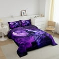thumbnail image 2 of Erosebridal Purple Wolf Comforter Set Full Size,Moon Galaxy Wolf Bedding Set Adults,Hunting Safari Bedding Comforter Sets Exotic Boho Style Quilt Bed Set 3Pcs, 2 of 5