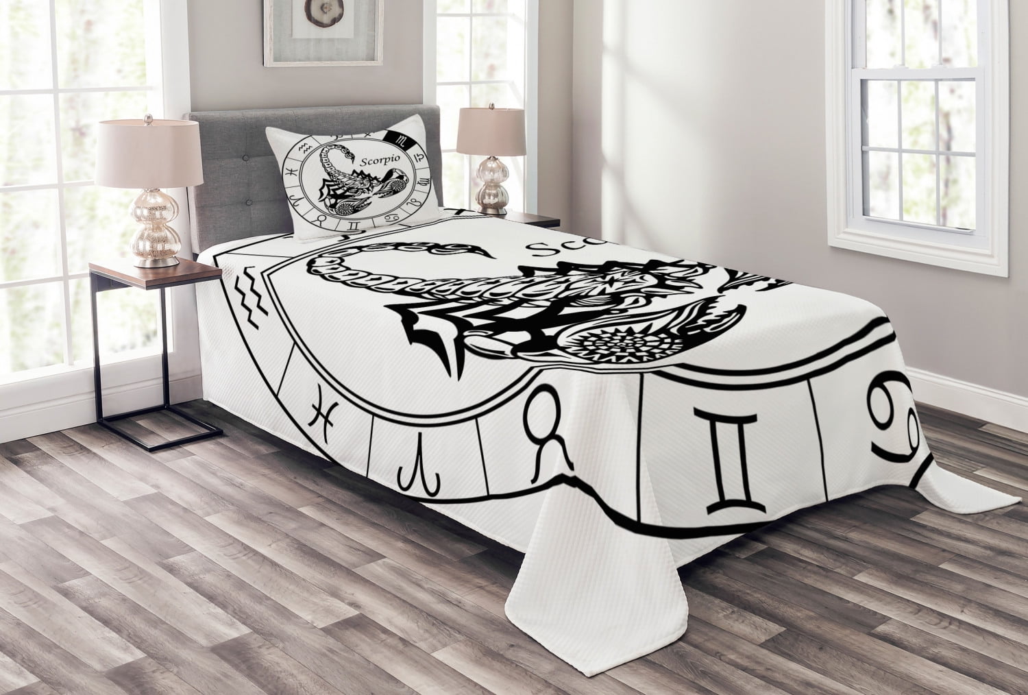 Zodiac Bedspread Set Twin Size, Astrology Element Scorpio Ecliptic Path